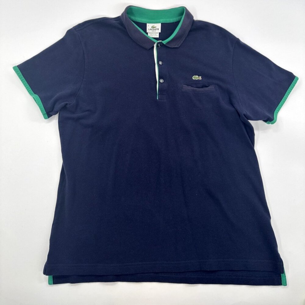 Lacoste Classic Polo Shirt Mens 7 XL Slim Navy Short Sleeve Pique Pocket Trim